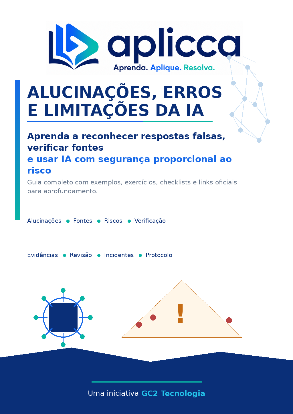 Capa do guia Alucinações, Erros e Limitações da IA