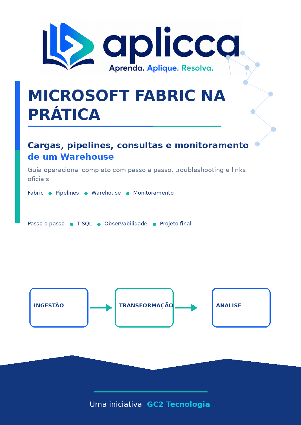 Capa do guia Microsoft Fabric na Prática: Cargas, Pipelines, Consultas e Monitoramento